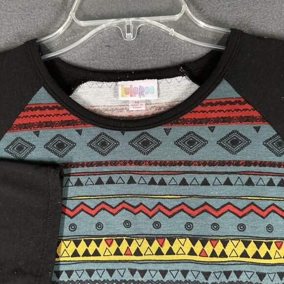 LuLaRoe Randy Shirt Womens Med Black Aztec Pattern 3/4 Sleeve Raglan Top Retro - Picture 3 of 9